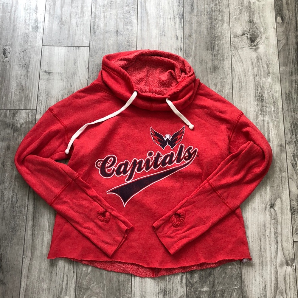 Red cropped CAPITALS cowl neck